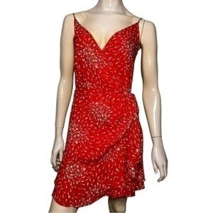 Poeta Women’s XS Red Floral Liberty Print Surplice Spaghetti Strap Wrap Dress